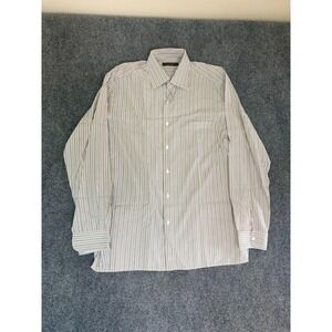 Ermenegildo Zegna Shirt White Gray Striped Mens Long Sleeve ButtonUp Shirt SizeL